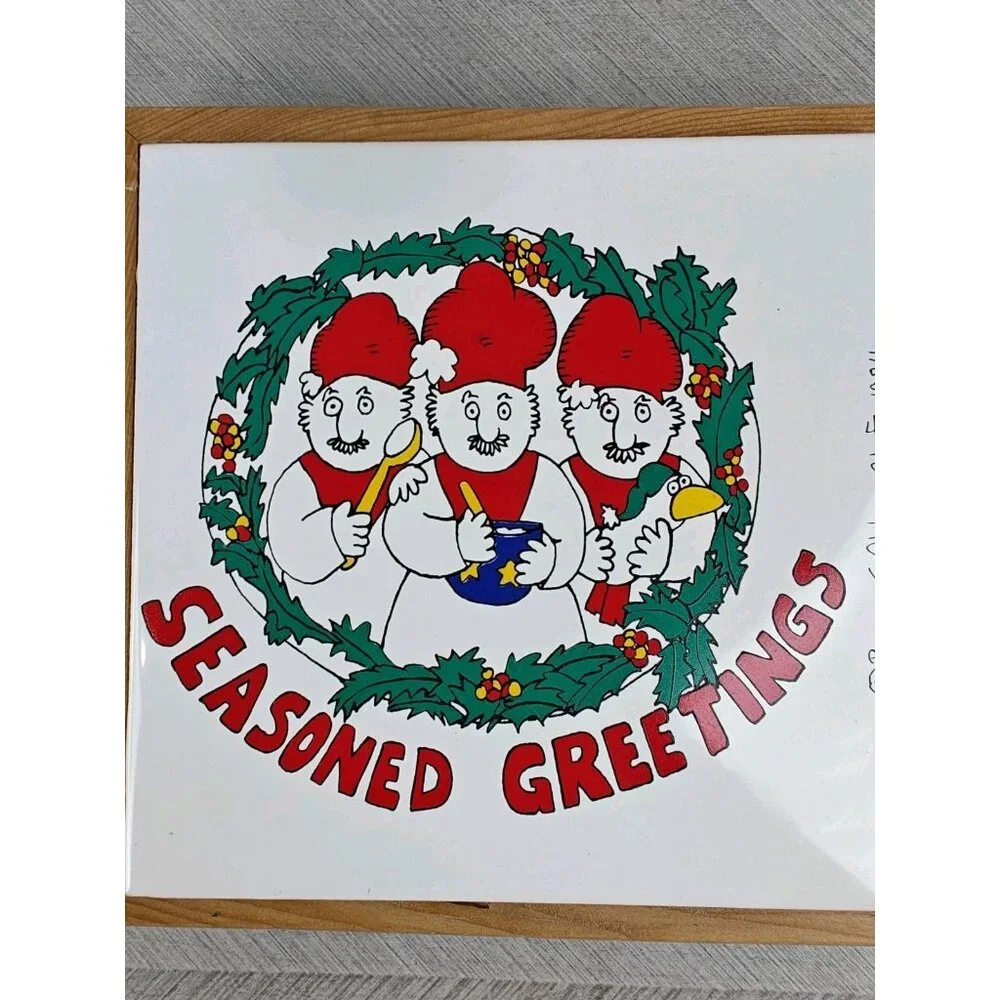 Vintage 1984 Barney Saltzberg Chefs Trivet Seasoned Greetings Wood Ceramic